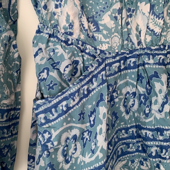 Free People Washed Blue Silver Sun Floral Blouson Open Back Mini Dress Size XS - Picture 12 of 16